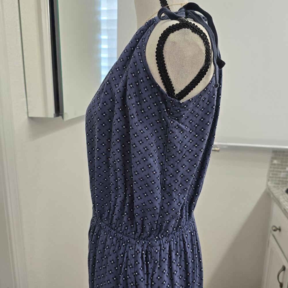 Abercrombie & Fitch Sz MFloral Jumpsuit Navy Blue Keyhole Neck Resortwear Boho - Picture 4 of 11